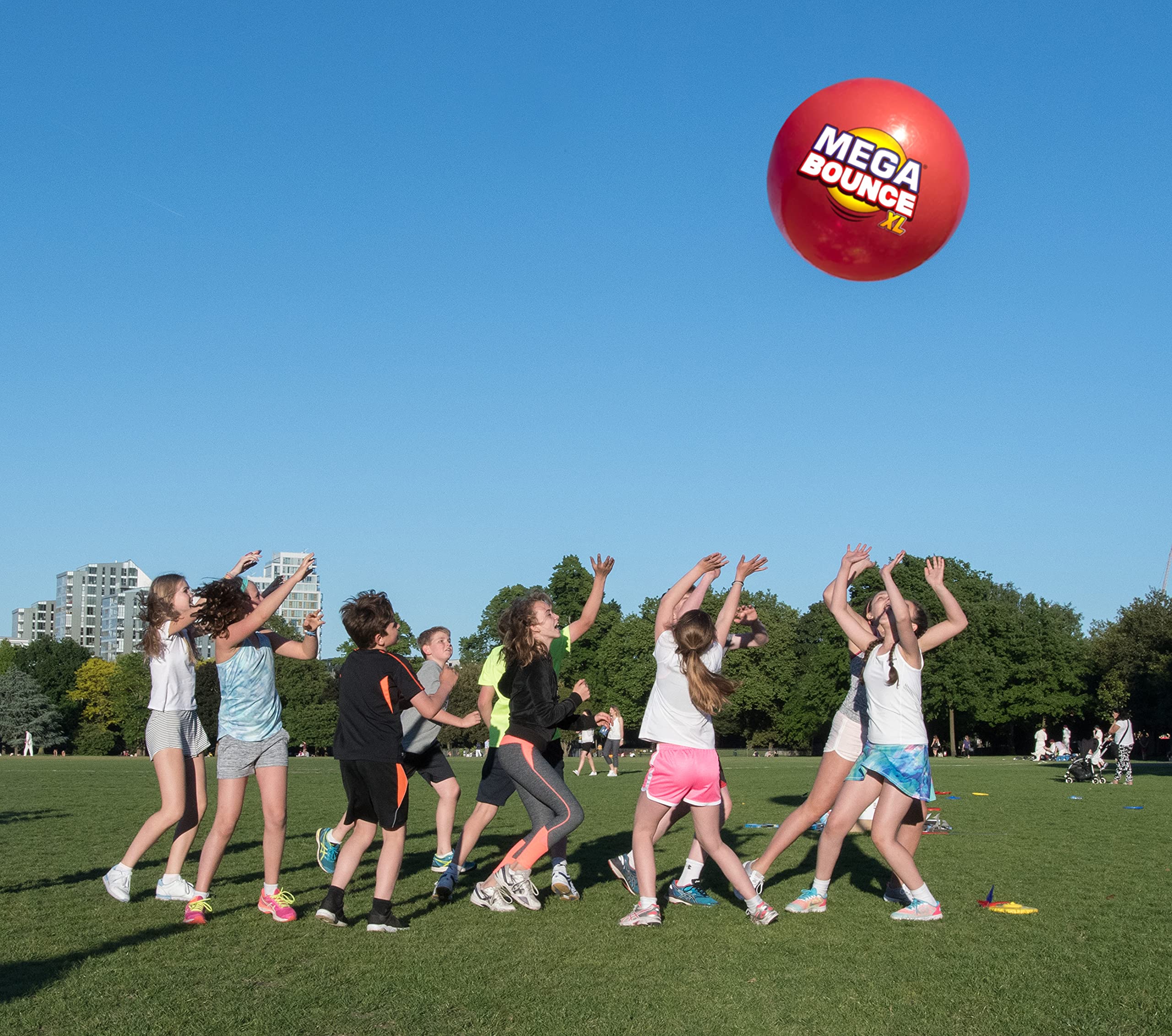 Wicked Mega Bounce XL - The World's Bounciest Inflatable Ball! Extra Large Bounce Ball for All Terrain Bounceability! Super Grip Graphics Outdoor Exercise Ball to Catch Easily. Blue or Red