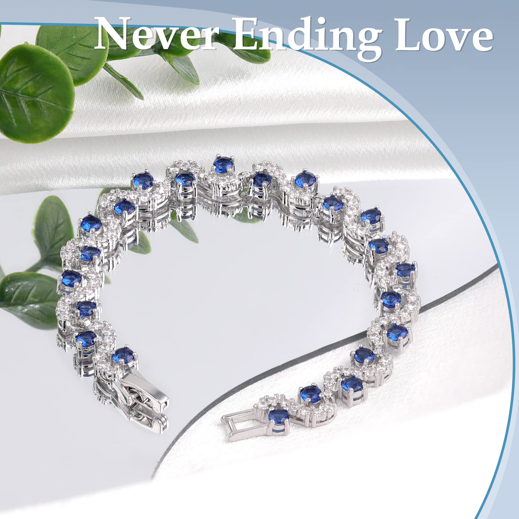 Feraco Blue Tennis Cubic Zirconia Bracelet for Mom Daughter Womens Classic 14K Plated Sapphire Bangle Crystal Valentine's Day Jewelry Gifts