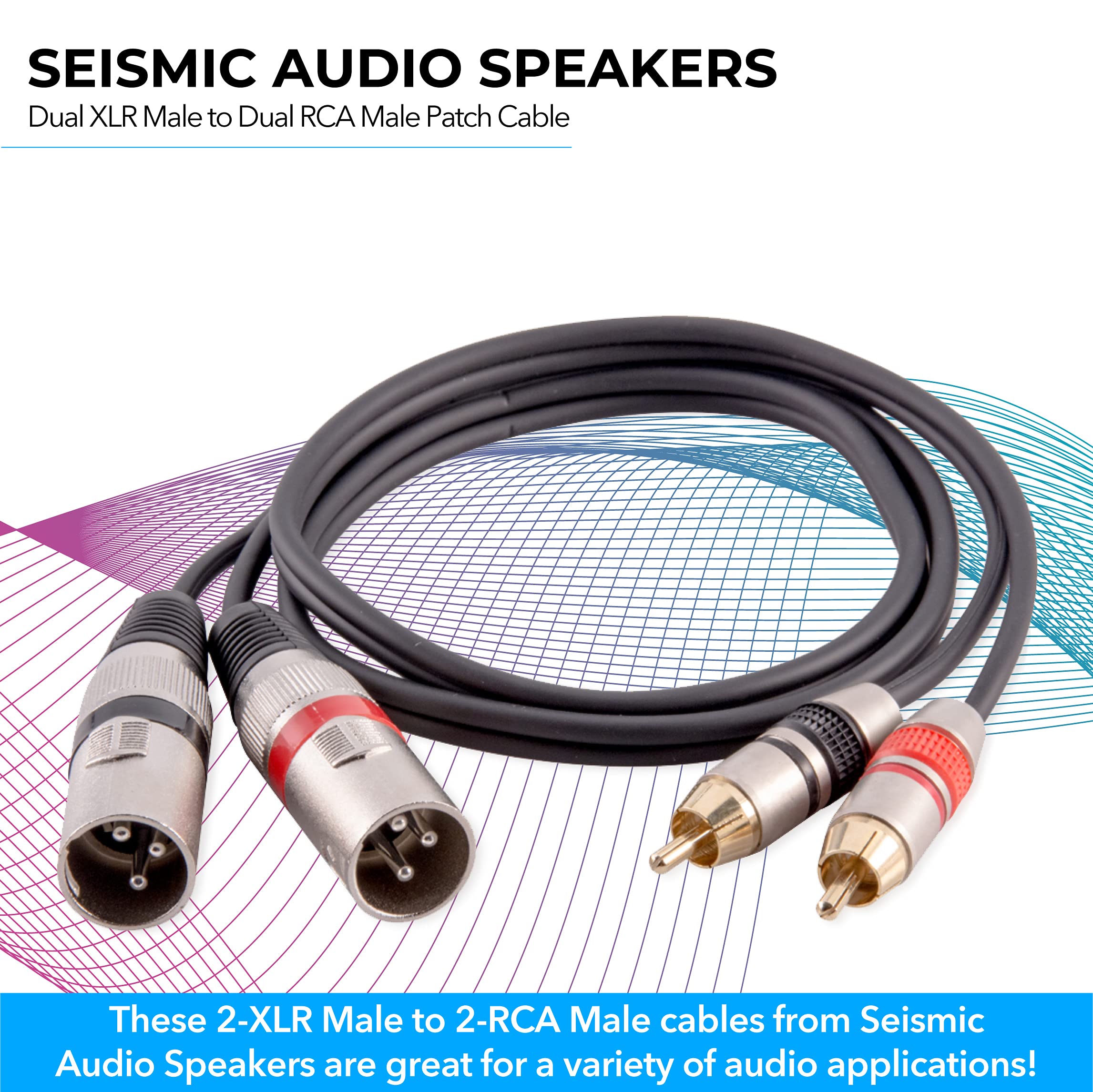 Seismic Audio Speakers 3 Foot XLR Dual Male Patch Cable, 2 XLR To 2 RCA Audio Cords