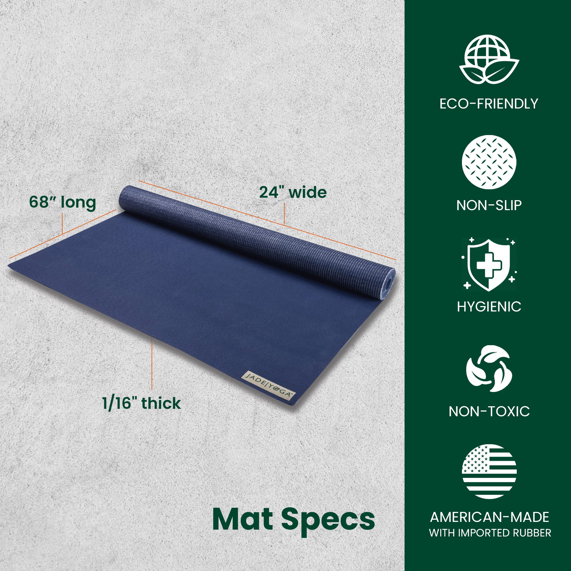 JadeYoga Voyager Yoga Mat - Lightweight & Portable Rubber Yoga Mat - Non-Slip Exercise Mat for Women & Men - Great for Yoga, Home Workout, Gym Fitness, Pilates, Stretching, & More (68" Midnight Blue)