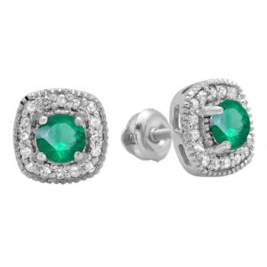 Dazzlingrock Collection Round Emerald & White Diamond Ladies Halo Stud Earrings, 10K White Gold