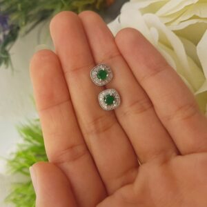 Dazzlingrock Collection Round Emerald & White Diamond Ladies Halo Stud Earrings, 10K White Gold