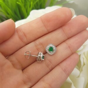 Dazzlingrock Collection Round Emerald & White Diamond Ladies Halo Stud Earrings, 10K White Gold