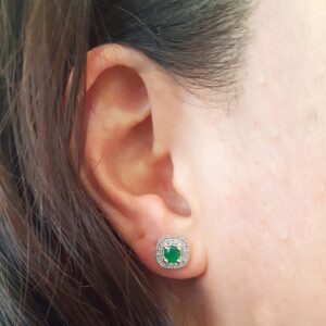 Dazzlingrock Collection Round Emerald & White Diamond Ladies Halo Stud Earrings, 10K White Gold