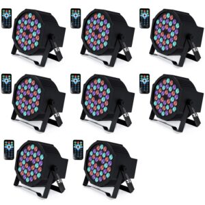 missyee 36 rgb led dj stage uplight -dmx control sound activated with remote control and 9 modes led for wedding, events, christmas and halloween music disco party -r&d in usa -8 pack