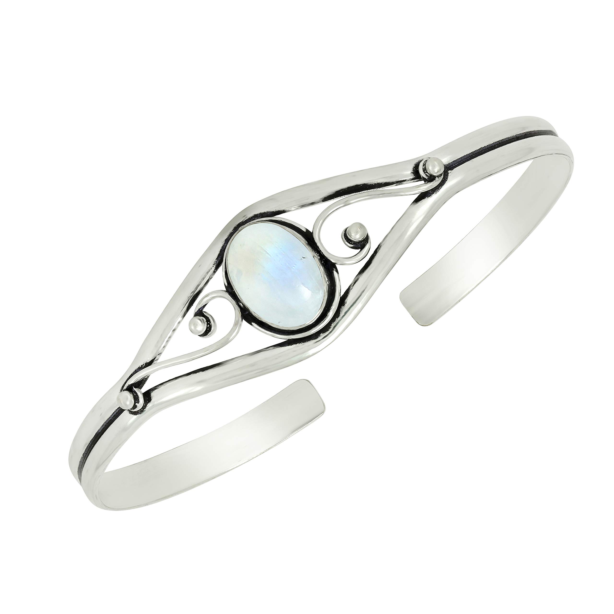 5.60 Cts Moonstone Bangle For Women Silver Overlay Handmade Vintage Boho Style Jewelry Mother's Day Gifts For Mom Wife