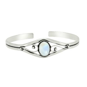 5.60 Cts Moonstone Bangle For Women Silver Overlay Handmade Vintage Boho Style Jewelry Mother's Day Gifts For Mom Wife