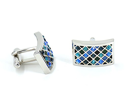 Mr.Van Elegant Swarovski Crystal Cufflinks Blue Glimmering Cuff Links Set Wedding Christmas Gifts for Him