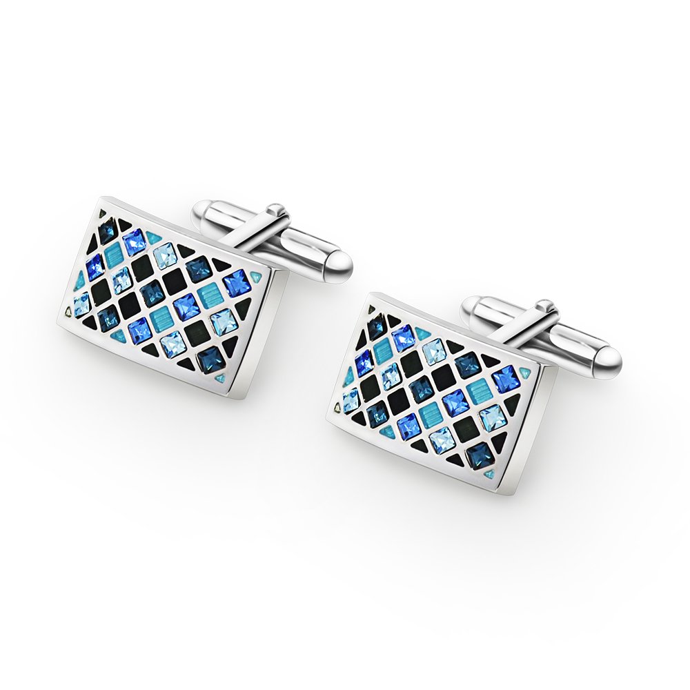 Mr.Van Elegant Swarovski Crystal Cufflinks Blue Glimmering Cuff Links Set Wedding Christmas Gifts for Him