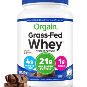 Orgain Whey Protein Powder, Creamy Chocolate Fudge - 21g Grass Fed Dairy Protein, 5g BCAAs, 4g Prebiotic Fiber, No Sugar Added, No Added Hormones, Gluten Free, Kosher, For Shakes & Smoothies - 1.82lb