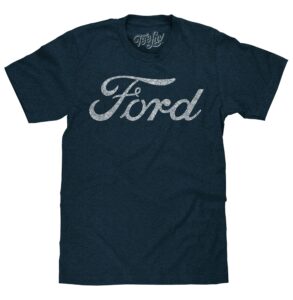 tee luv men's distressed ford signature shirt, navy heather, s