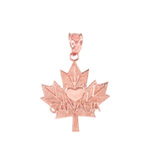 14k Rose Gold Maple Canada Maple Leaf with Heart Pendant