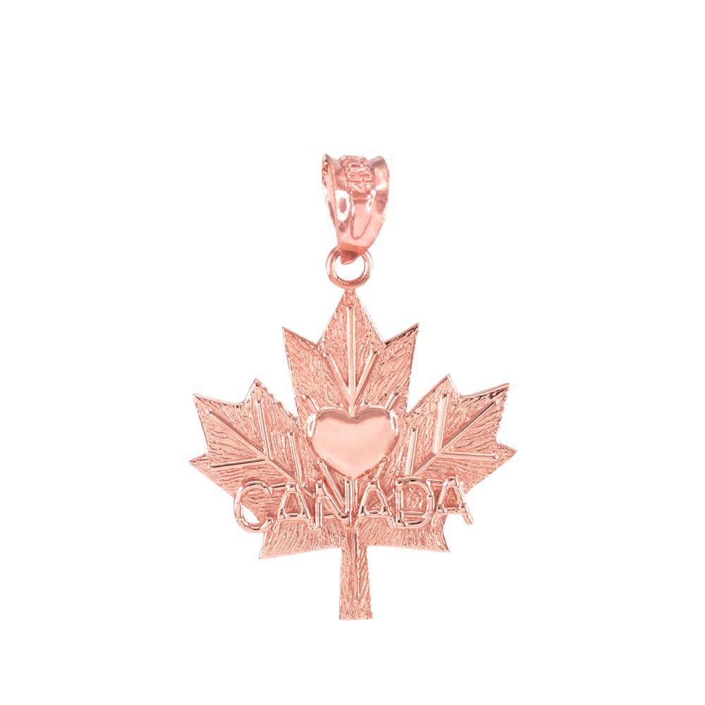 14k Rose Gold Maple Canada Maple Leaf with Heart Pendant