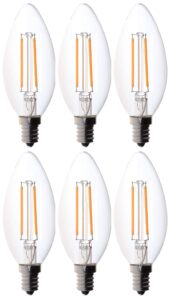 bioluz led 4w filament candelabra bulb, e12 base high efficiency led candle bulbs, ul listed, pack of 6