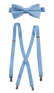 tuxgear mens bow tie and suspender set combo, 48" men's, light blue (48" men's, light blue)