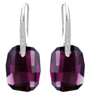 EleQueen 925 Sterling Silver CZ Rectangle Hook Drop Earrings Amethyst Color Made with Austrian Crystal for Women Girl, Valentine's Day/Mother's Day/Christmas Jewelry Gift for Girlfriend/Mom