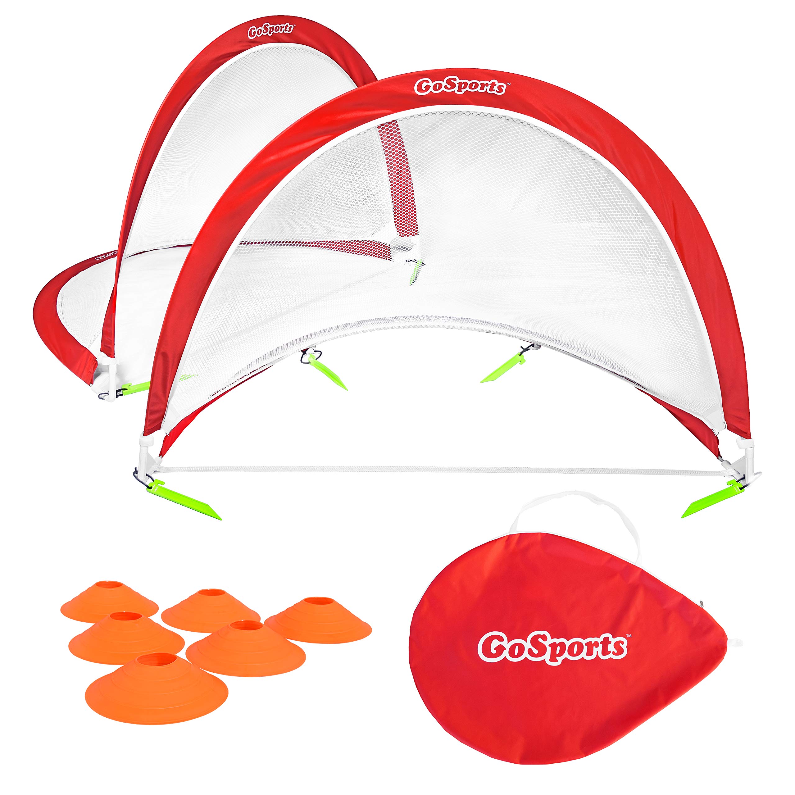 GoSports Portable Pop-Up Soccer Goals for Backyard - Kids & Adults - Set of Two Nets with Agility Training Cones and Carrying Case