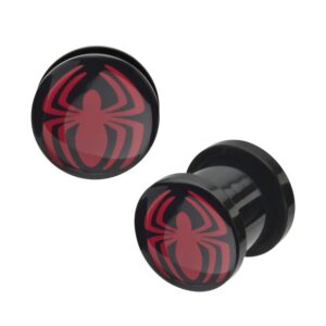 marvel comics unisex spider-man black acrylic screw fit plugs