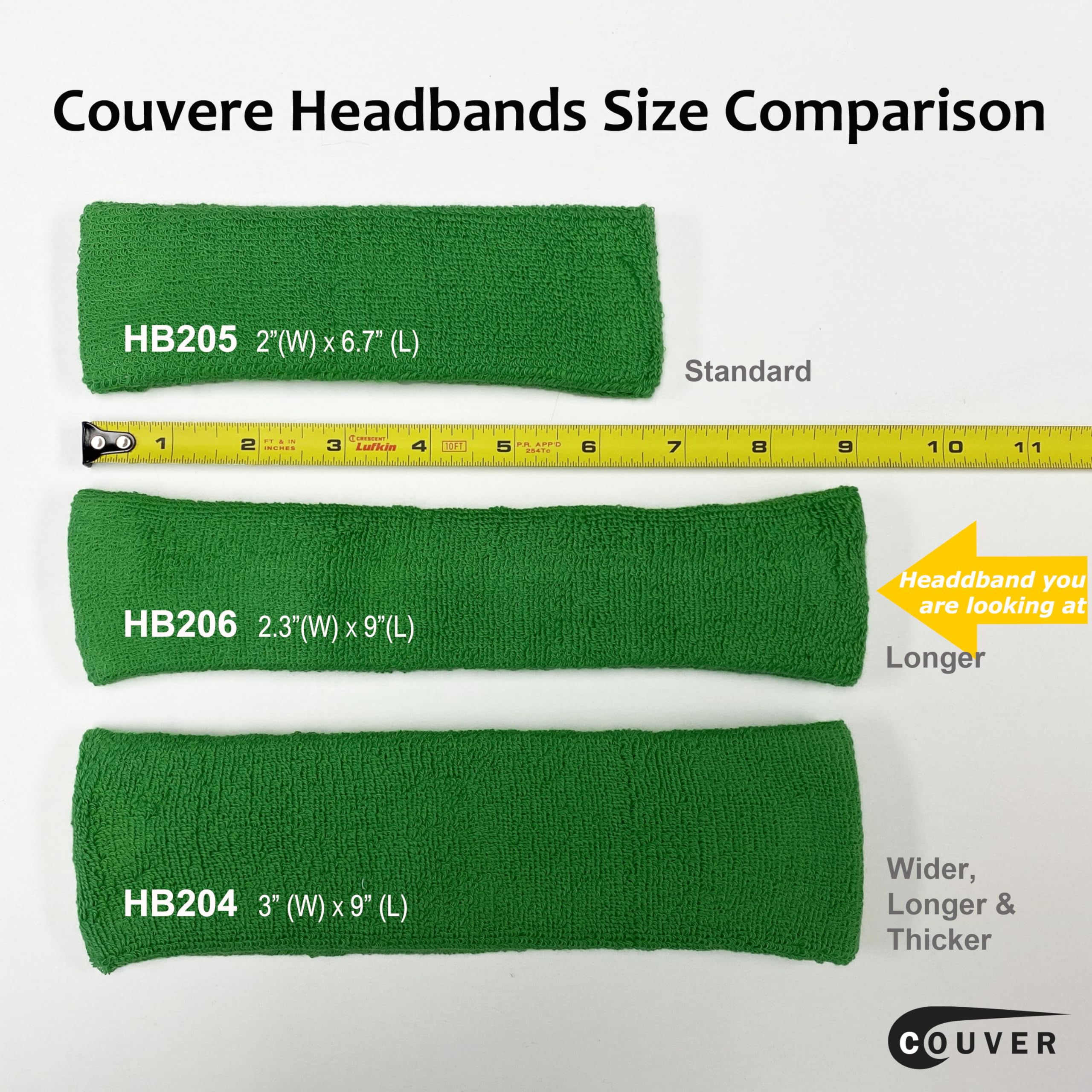 COUVER HB206 Long Terry Cloth Sports Head Sweatband for Large Head, 1 PC, White