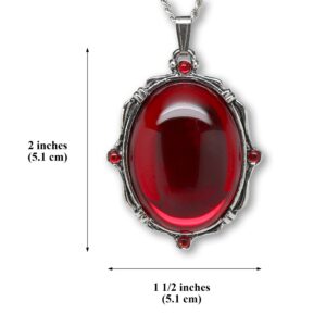 Blood Red Oval Stone In Silver Finish Pewter Frame Pendant Necklace