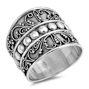 Bali Bead Wide Fashion Ring New .925 Sterling Silver Thin Band Size 10