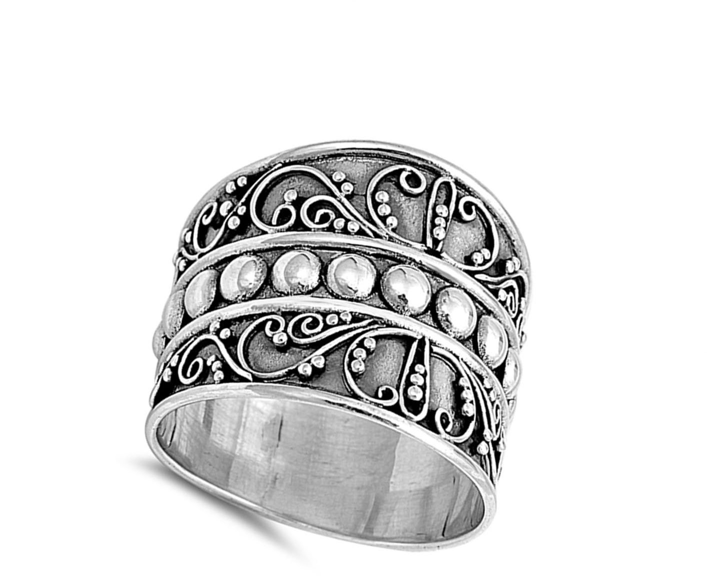 Bali Bead Wide Fashion Ring New .925 Sterling Silver Thin Band Size 10