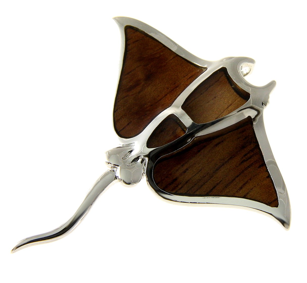 Arthur's Jewelry Koa Wood Hawaiian Manta Ray Fish Rhodium Silver Plated Brass Slide Pendant