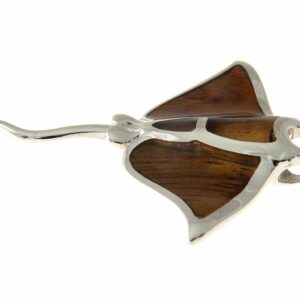 Arthur's Jewelry Koa Wood Hawaiian Manta Ray Fish Rhodium Silver Plated Brass Slide Pendant