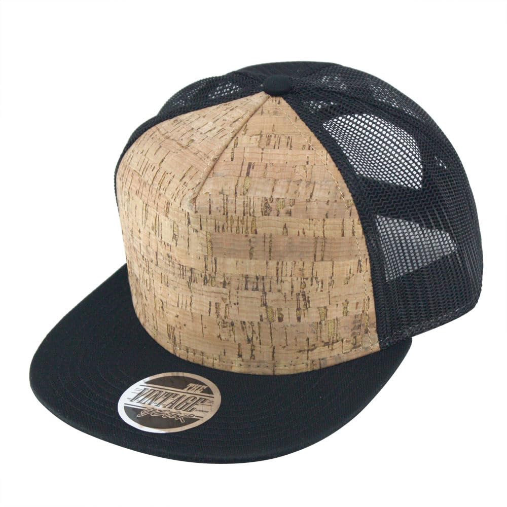 The Vintage Year Cork Square Cotton Flat Visor Mesh/Denim Adjustable Snapback Baseball Caps (Black Cork)