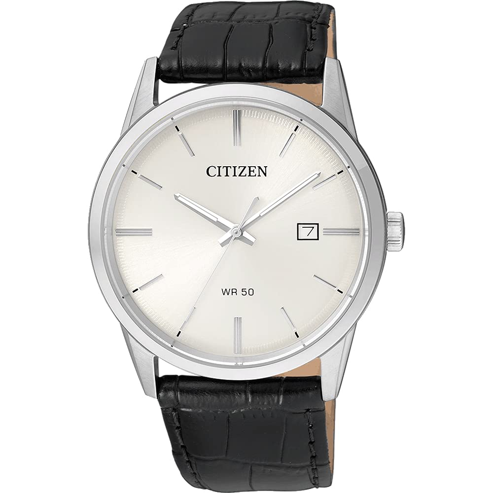 Citizen Quartz Mens Watch, Stainless Steel with Leather strap, Casual, Black (Model: BI5000-01A)