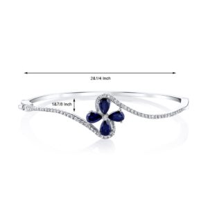 PEORA Created Blue Sapphire Blue Topaz Daisy Bangle Bracelet for Women 925 Sterling Silver, 2 Carats total Pear Shape 6x4mm, 2.25 inches diameter