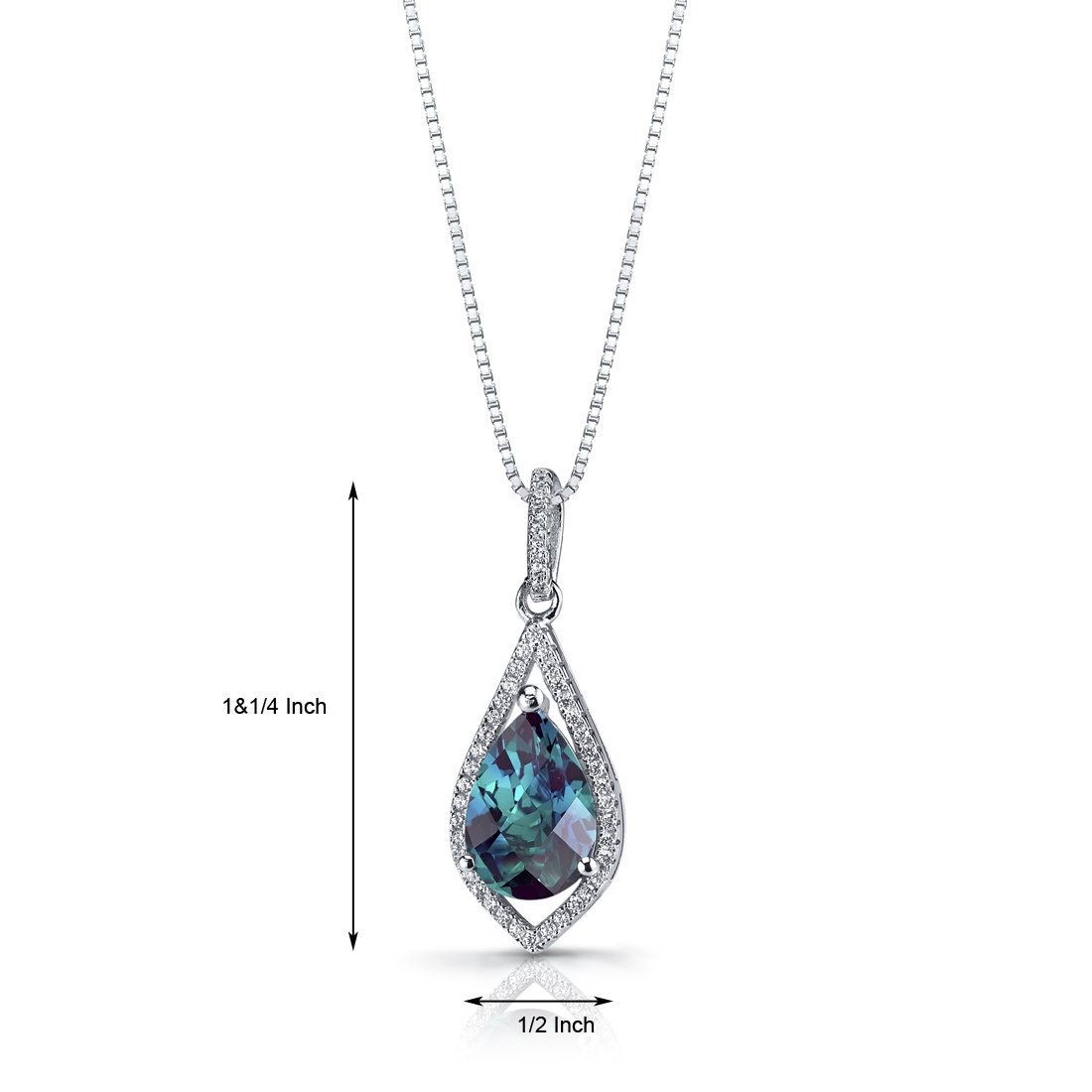 PEORA Simulated Alexandrite Floating Teardrop Pendant Necklace for Women 925 Sterling Silver, Color Changing 3.75 Carats Pear Shape 12x8mm, with 18 inch Chain