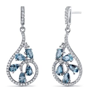 Peora London Blue Topaz Dewdrop Dangle Earrings for Women 925 Sterling Silver, Natural Gemstone Birthstone, 2.50 Carats total Pear Shape 5x3mm, Friction Backs