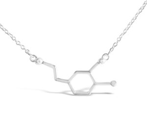 dopamine molecule necklace for a good start of the new year, ideal for chemistry gifts, biology gifts, psychology gifts in science jewelry (silver tone)