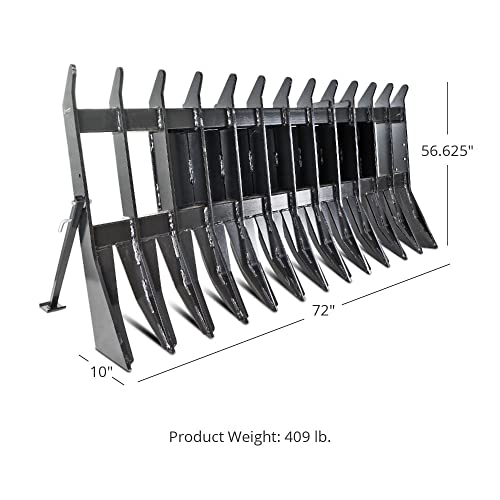 Titan Attachments Skid Steer Root Rake Attachment 72in Wide, Universal Quick Tach Hookup, Root Clearing Brush Rake, Land Clearing Site Prep Implement, Roll Debris, Silage, Brush to Burn Pile