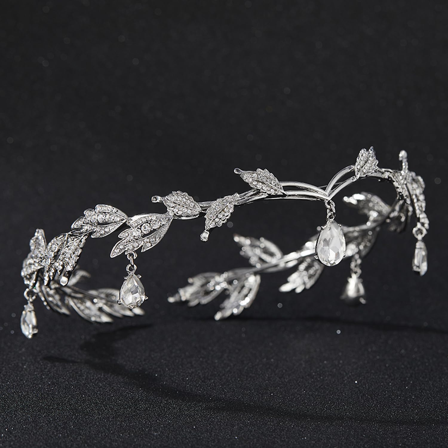 SWEETV Rhinestone Leaf Wedding Tiara Headband for Brides, Silver Crown Headband for Pageants Wedding Prom Birthday