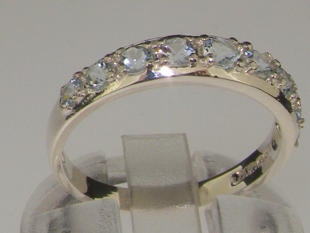 LetsBuyGold 925 Sterling Silver Natural Aquamarine Womens Wedding Band Ring - Size 7.5