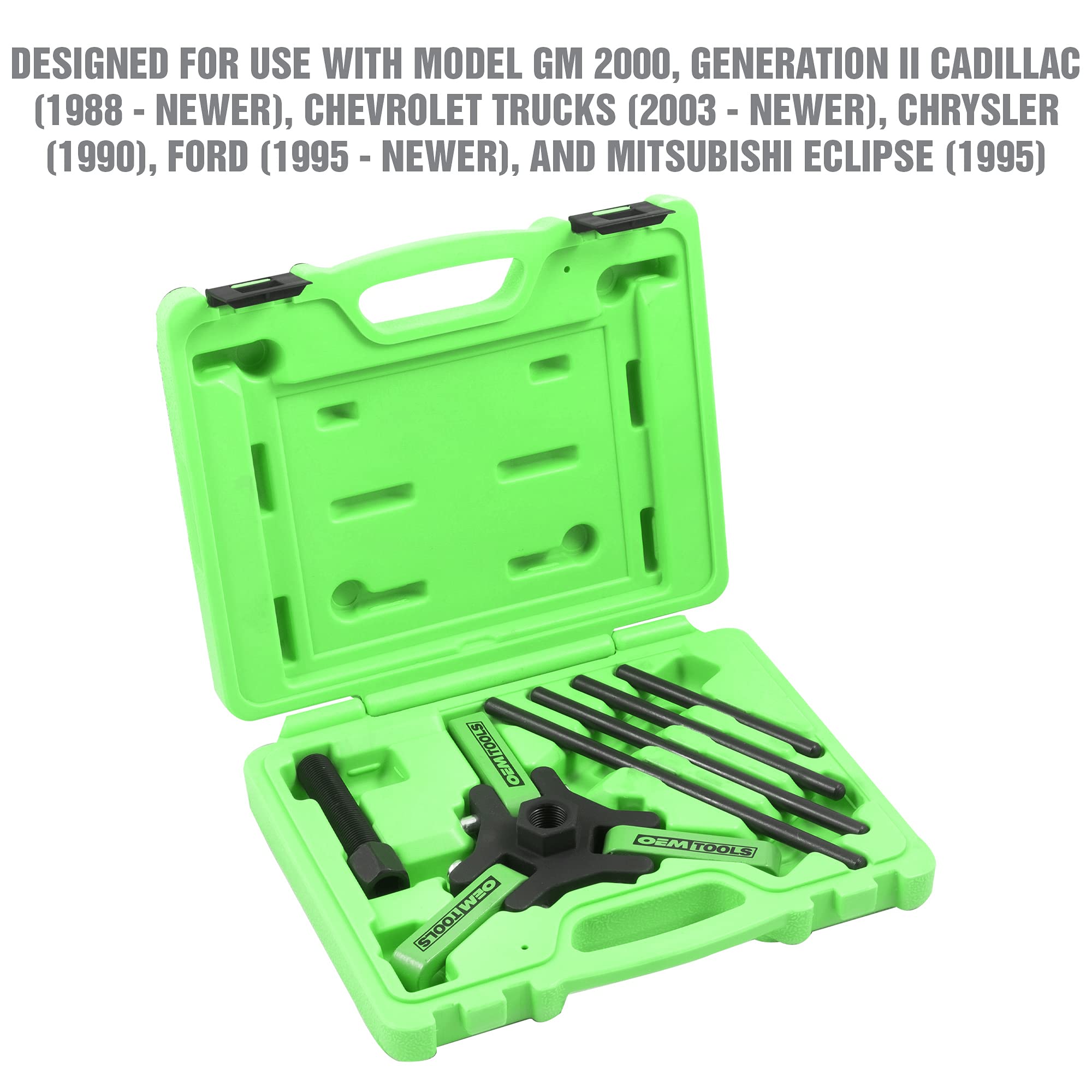 OEMTOOLS 25090 Harmonic Balancer Puller Kit, Adjustable 3-Jaw Puller Fits Most Late Model Automobiles & Trucks, Forcing Screw Fits a 3/8” Square Drive, Includes 4 Forcing Rods, 6 Piece