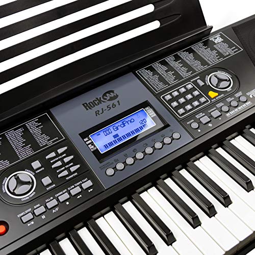 RockJam 61 Key Keyboard Piano With LCD Display Kit, Stand, Bench, Headphones, Simply App & Keynote Stickers