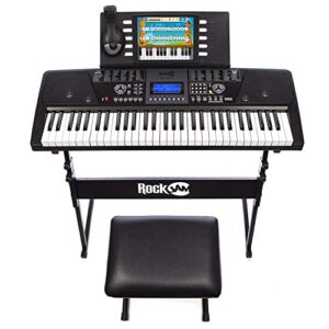 RockJam 61 Key Keyboard Piano With LCD Display Kit, Stand, Bench, Headphones, Simply App & Keynote Stickers