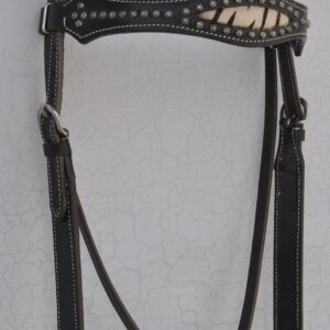 GSk Reitsports New Premium Leather Western Headstall Mini Studs Black Zebra Printed Padded Black