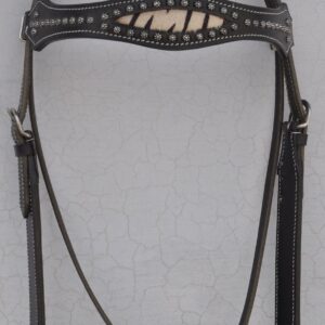 GSk Reitsports New Premium Leather Western Headstall Mini Studs Black Zebra Printed Padded Black