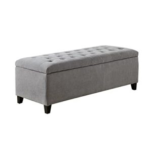 Madison Park Shandra Storage Ottoman - Solid Wood, Polyester Fabric Toy Chest Modern Style Lift-Top Accent Bench for Bedroom Furniture, Medium, Grey