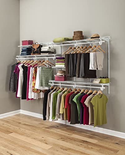 ClosetMaid ShelfTrack Wire Closet Organizer System Adjustable from 7 to 10 Ft, with Shelves, Clothes Rods, Hardware, Durable Steel, White, 7 ft ft