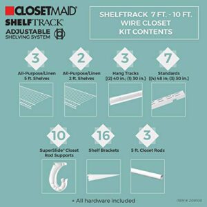 ClosetMaid ShelfTrack Wire Closet Organizer System Adjustable from 7 to 10 Ft, with Shelves, Clothes Rods, Hardware, Durable Steel, White, 7 ft ft