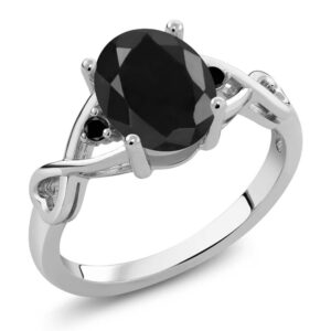 gem stone king 925 sterling silver black sapphire and black diamond women 3 stone ring (2.60 cttw, available in size 5, 6, 7, 8, 9)