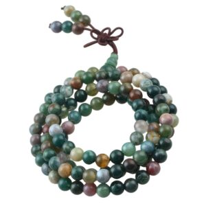 SUNYIK Indian Agate 108 Tibetan Buddhist Mala Bracelet Stone Beaded Prayer Bead