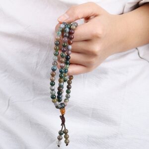 SUNYIK Indian Agate 108 Tibetan Buddhist Mala Bracelet Stone Beaded Prayer Bead