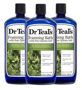 dr. teal's eucalyptus & spearmint foaming bath gift set (3 pack, 34oz ea.) - relax & relief eucalyptus & spearmint blended with pure epsom salt - relieve stress & calm the mind & senses