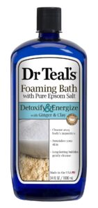 dr teal's epsom salt detoxify and energize your skin with ginger and clay foaming bath - 34 oz - moisturize your skin, relieve stress and sore muscles, long lasting bubbles